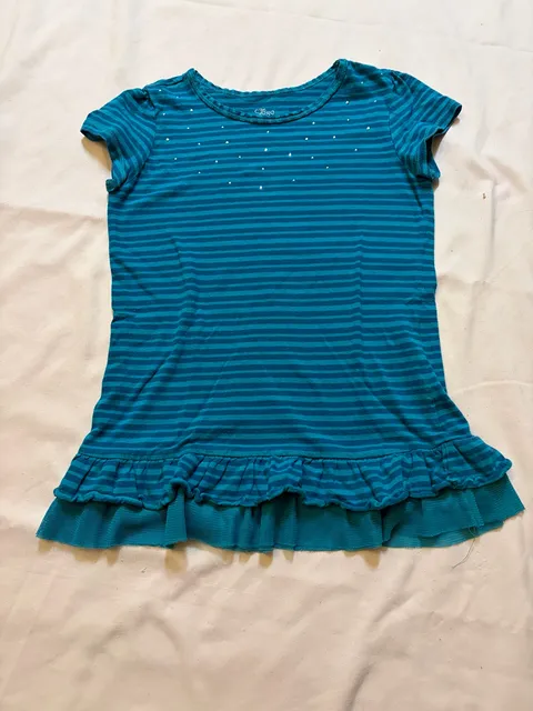 The Children's Place Striped Ruffle Top Size M 7/8 Rhinestone Studs