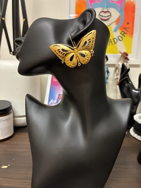 Vintage 1980s Gold Filigree Butterfly Statement Earrings Large