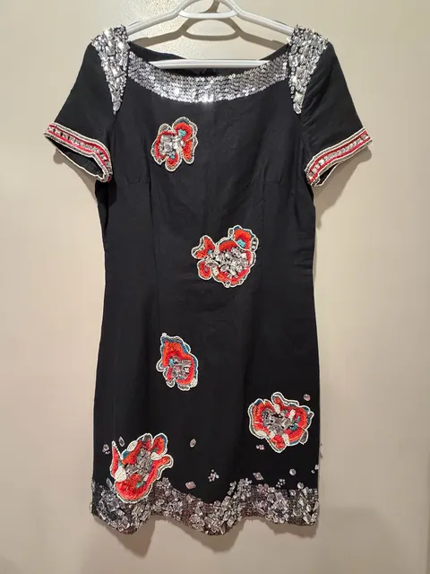 French Connection Embellished Dress Size 6 Black Crystal Beaded