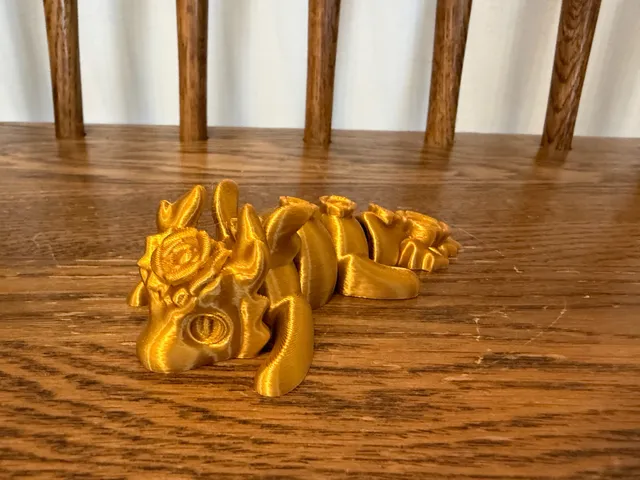 3D Printed Articulated Crystal Rose Dragon Gold Figurine