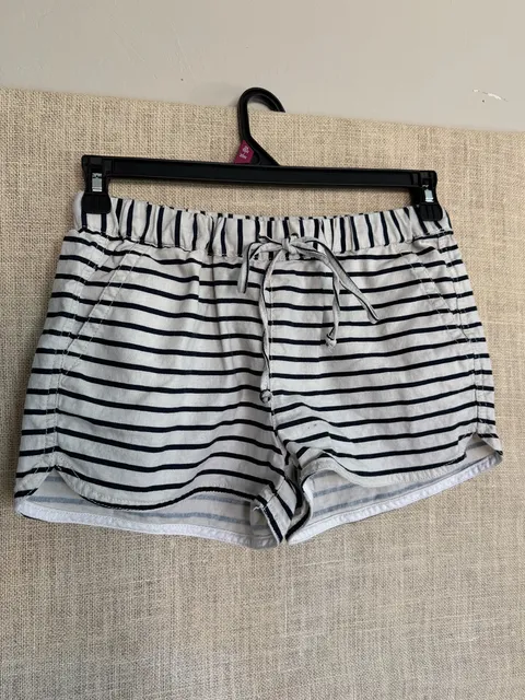 J.Crew Striped Pull-On Shorts Size XS Blue White Linen Blend Drawstring