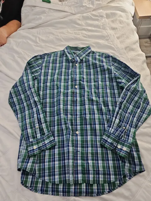 Izod Plaid Button Down Shirt Size XLT Green Blue Long Sleeve