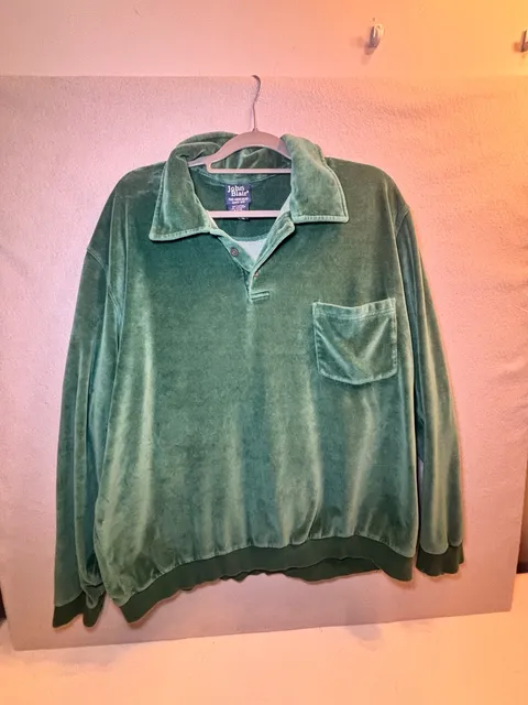 John Blair Velour Pullover Shirt Size 2XL Tall Green Long Sleeve Collar