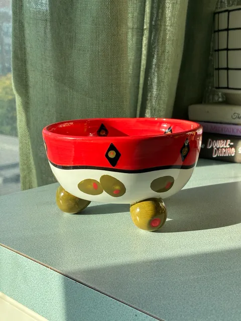 Bella Casa by Ganz Olive Martini Bowl Ceramic Footed