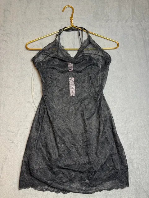 Victoria's Secret Black Lace Halter Slip Dress