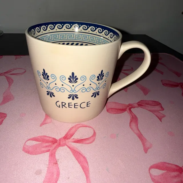 Greece Souvenir Ceramic Coffee Mug Blue Greek Key Pattern