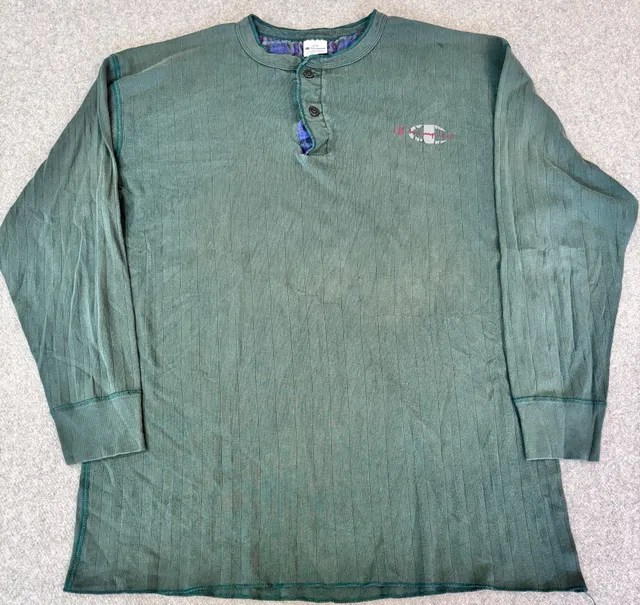Champion Henley Shirt Size Large Green Long Sleeve