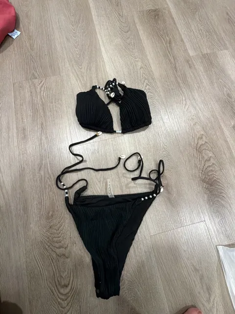 Byinded Bikini Set Size XL Black Shell Beaded Two-Piece Bathing Suit