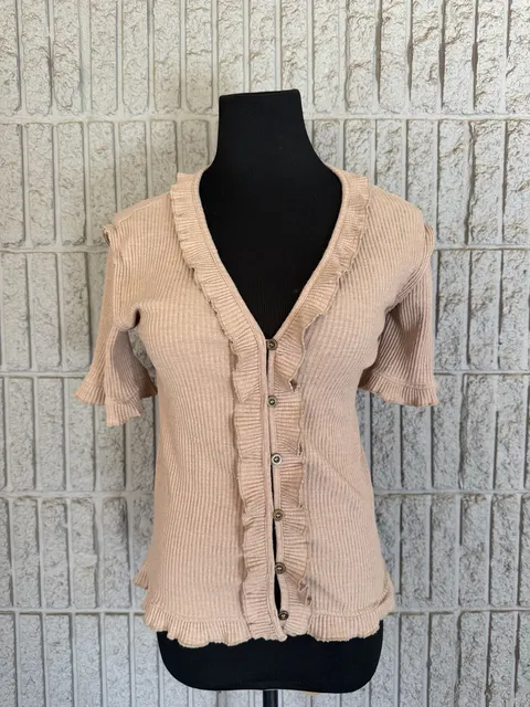 898 Pol YKT524 Cardigan Size L Tan Ribbed Ruffle