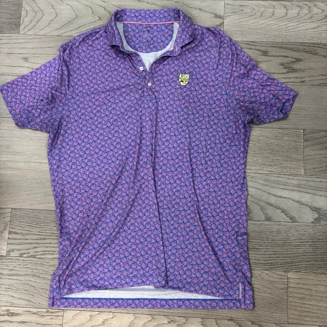 Johnnie-O TopShelf Polo Shirt Size L Pink Blue Coral Print