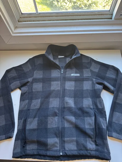 Columbia Plaid Full Zip Fleece Jacket Gray Black