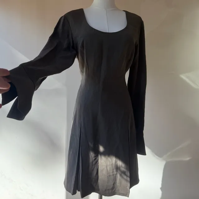 Vintage 100% Silk Long Sleeve Grey Dress
