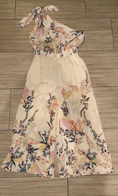 Free People One Shoulder Jumpsuit Size S Floral Leaf Print