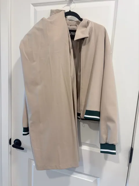Zara Bomber Jacket & Pants Set Size M Beige Green Striped