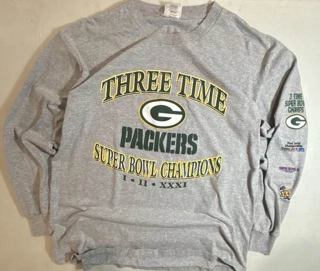 NFL Green Bay Packers Long Sleeve Shirt Gray Vintage Super Bowl Champions