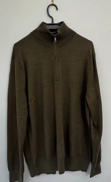 Brooks Brothers Italian Yarn 1/4 Zip Sweater Size L Olive Green