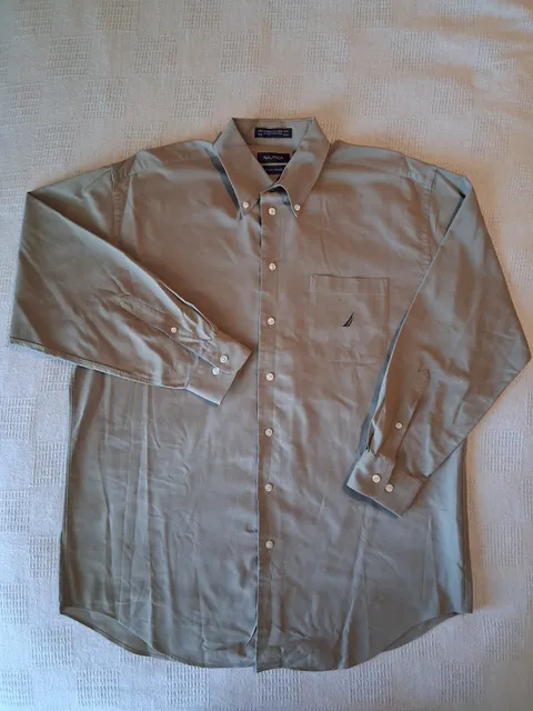 Nautica Vintage Oxford Shirt Size 16 1/2 32/33 Tan Long Sleeve