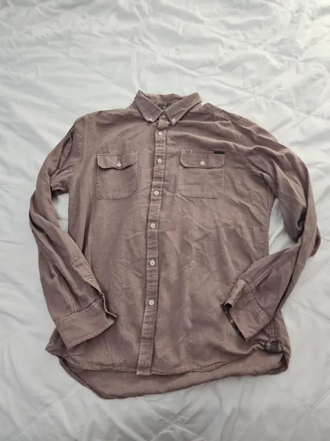 Quiksilver Long Sleeve Button Down Shirt Size L Brown