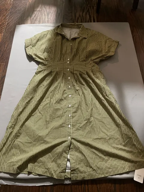 Unbranded Striped Button Down Shirt Dress Size M Green
