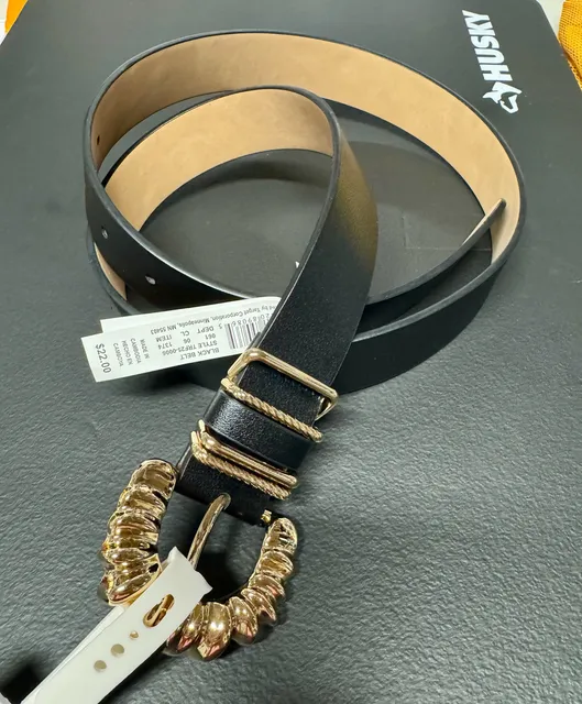 WU52 Size L Black Belt Gold Statement Buckle NWT