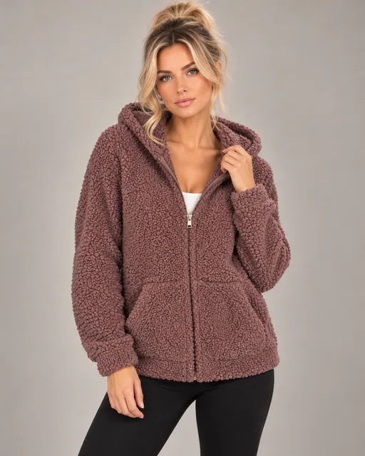 Barefoot Dreams CozyChic Boucle Zip Hoodie Women’s M Dusty Rose NWOT