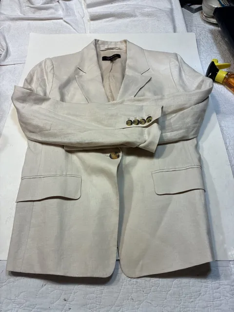 Quince Linen Blazer Size S Beige Tortoise Buttons Pre-Owned