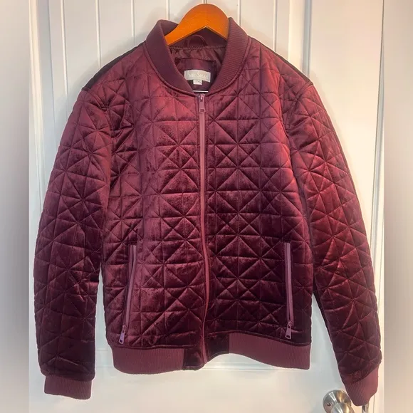 Paulo Solari Quilted Velvet Bomber Jacket Burgundy M