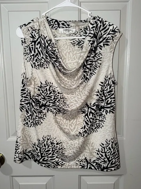 Jones New York Separates Cowl Neck Sleeveless Top Size L Black Beige