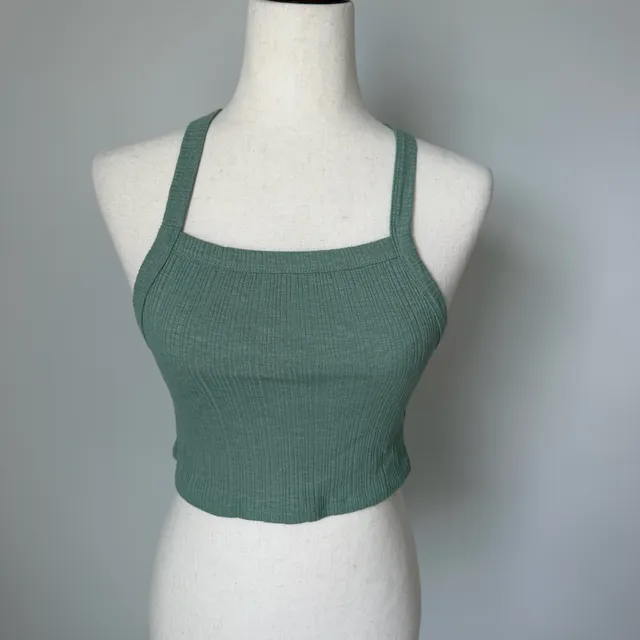American Eagle Ribbed Top Size S Green Cotton Blend