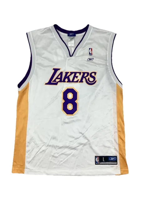 Kobe Bryant #8 Jersey White Reebok NBA Lakers Size Large Vintage