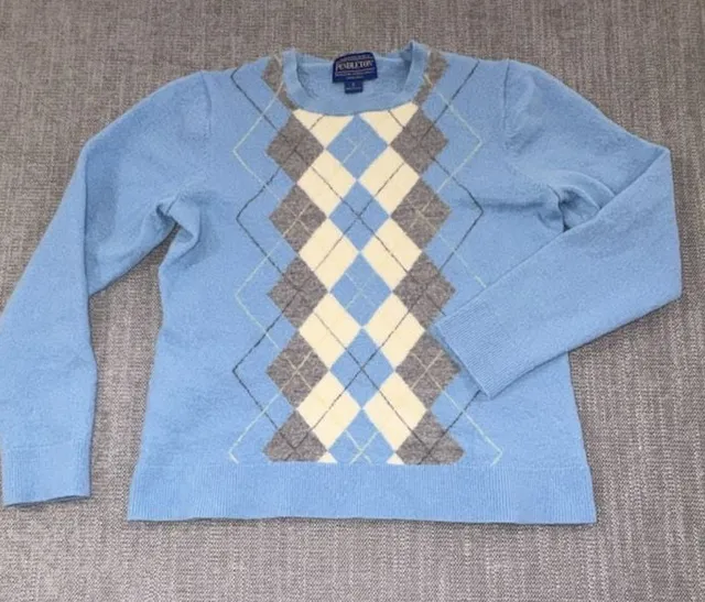 Pendleton Argyle Merino Wool Sweater Size S Light Blue Crewneck