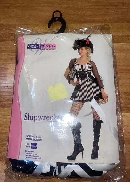Secret Wishes Shipwrecked Pirate Costume Extra Small XS Black White