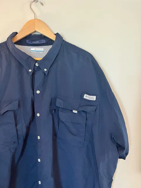 Columbia, 5XL Big & Tall, PFG Bahama II Short Sleeve Fishing Shirt, Navy