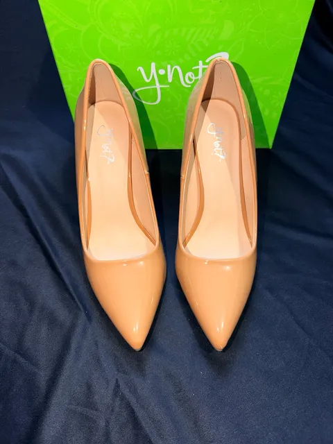 Y Not? Nude Patent Leather Pointed Toe Pumps