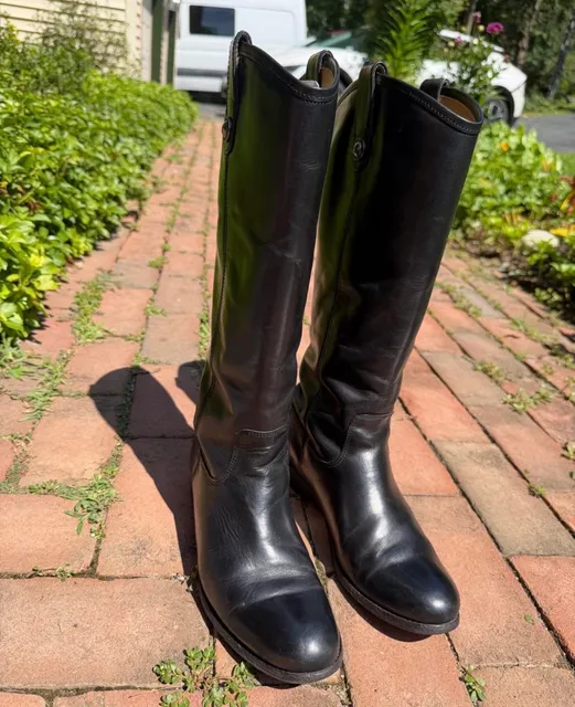 Frye Melissa Button Tall Riding Boots Black Leather