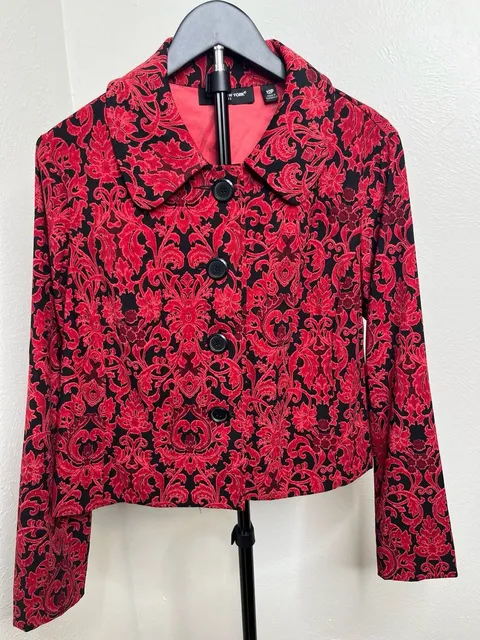  Statement Blazer- Red Black Baroque Damask Print