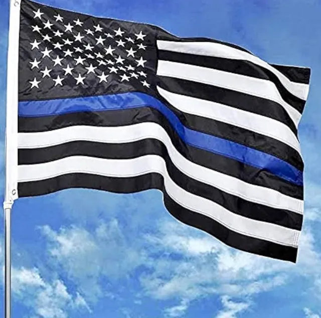 Thin Blue Line American Flag 3x5 FT Embroidered Stars Outdoor Police