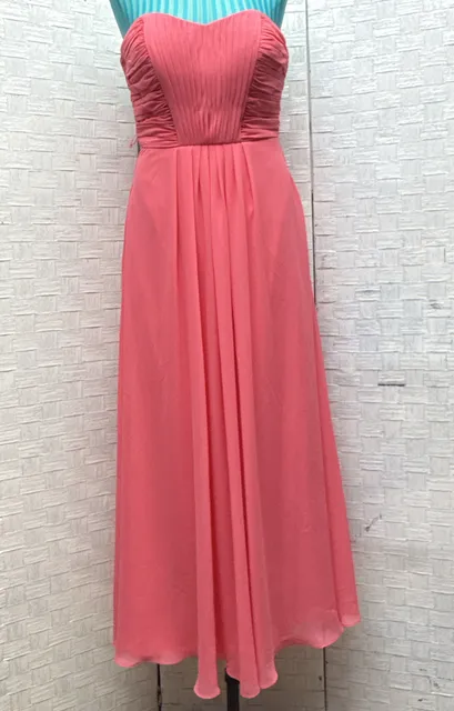 Bill Levkoff Long Chiffon Dress Size 6 Coral Pleated