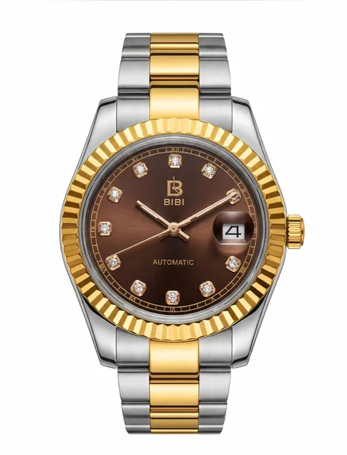 Bibi Automatic Two-Tone Watch Brown Dial Diamond Markers