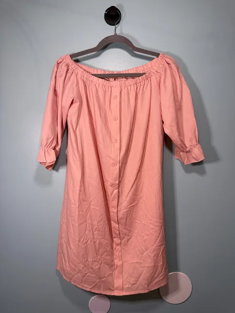 Pink Off-The-Shoulder Button Dress