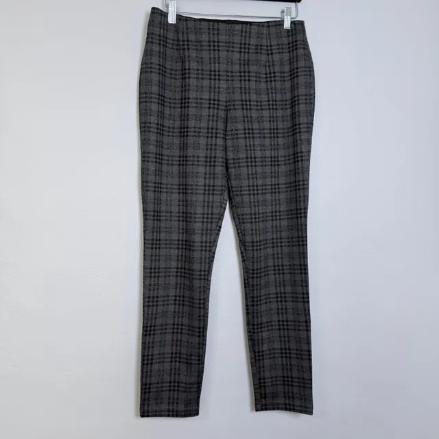 Calvin Klein Plaid Pull-On Pants Gray Stretch Skinny 10