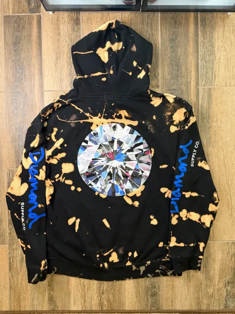 Y2K Diamond Supply Co Bleach Tie Dye Hoodie Black Large 1/1 personalized!