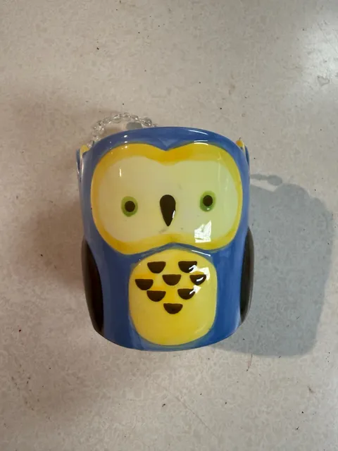 Owl Ceramic Candle Holder Blue Yellow