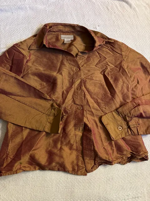 Worthington Silk Button-Down Shirt Size M Bronze Iridescent