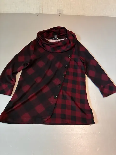 Robert Louis Plaid Cowl Neck Top Size S