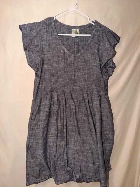 Aventura Devon Dress Size L Gray Organic Cotton Flutter Sleeve