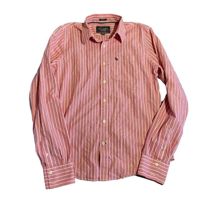 Abercrombie & Fitch Muscle Button Up Shirt Size L Red White Stripe