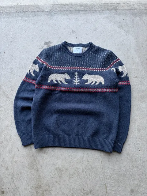 Old Navy Bear Fair Isle Sweater Size M Blue Knit Pullover