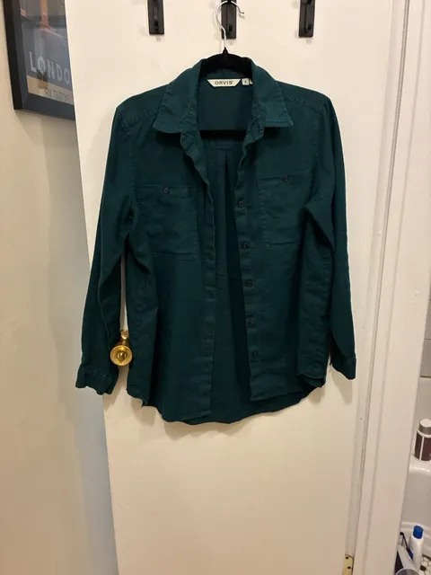 Orvis Button Down Shirt Size S Green Linen Blend