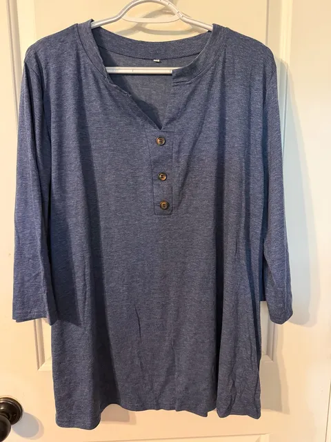 Unbranded Henley Top Size XXL Blue Slub Knit 3/4 Sleeve